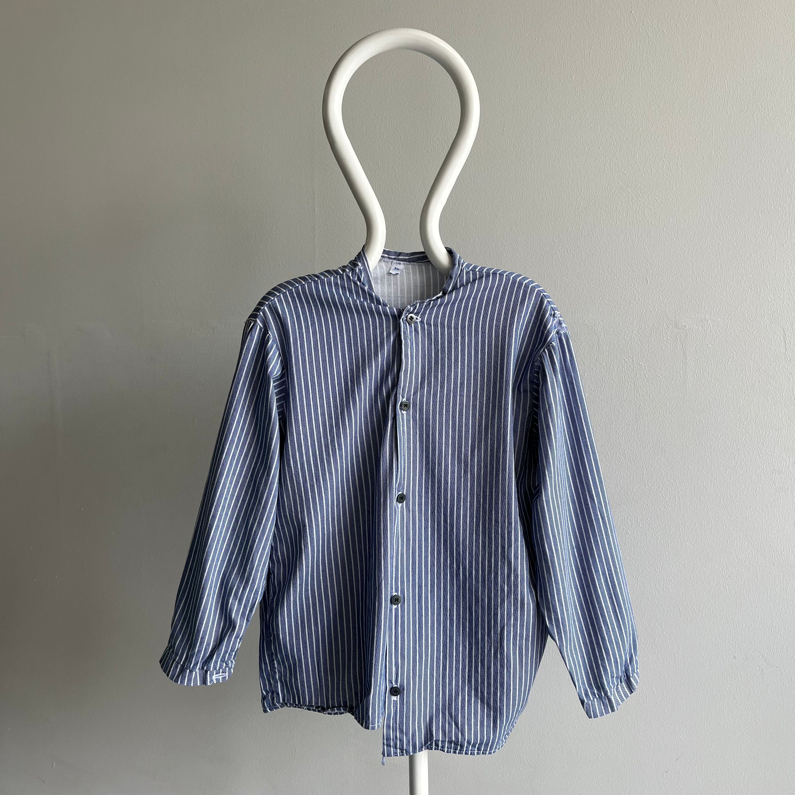 1970s French Workwear Cotton Striped Shirt with Misaligned Buttons