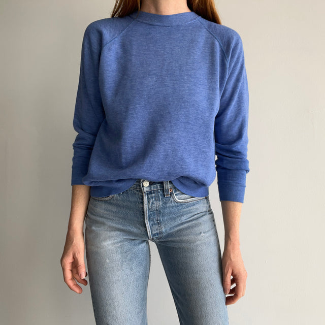 1970/80s Delightful/Dreamy/Wonderful/Luxurious Faded Blue Raglan Sweatshirt