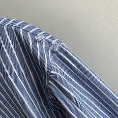 1970s French Workwear Cotton Striped Shirt with Misaligned Buttons