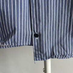 1970s French Workwear Cotton Striped Shirt with Misaligned Buttons