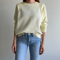 1980s Super Sun Faded and Stained Buttery Pale Yellow Sturdy Sweatshirt by Pannill