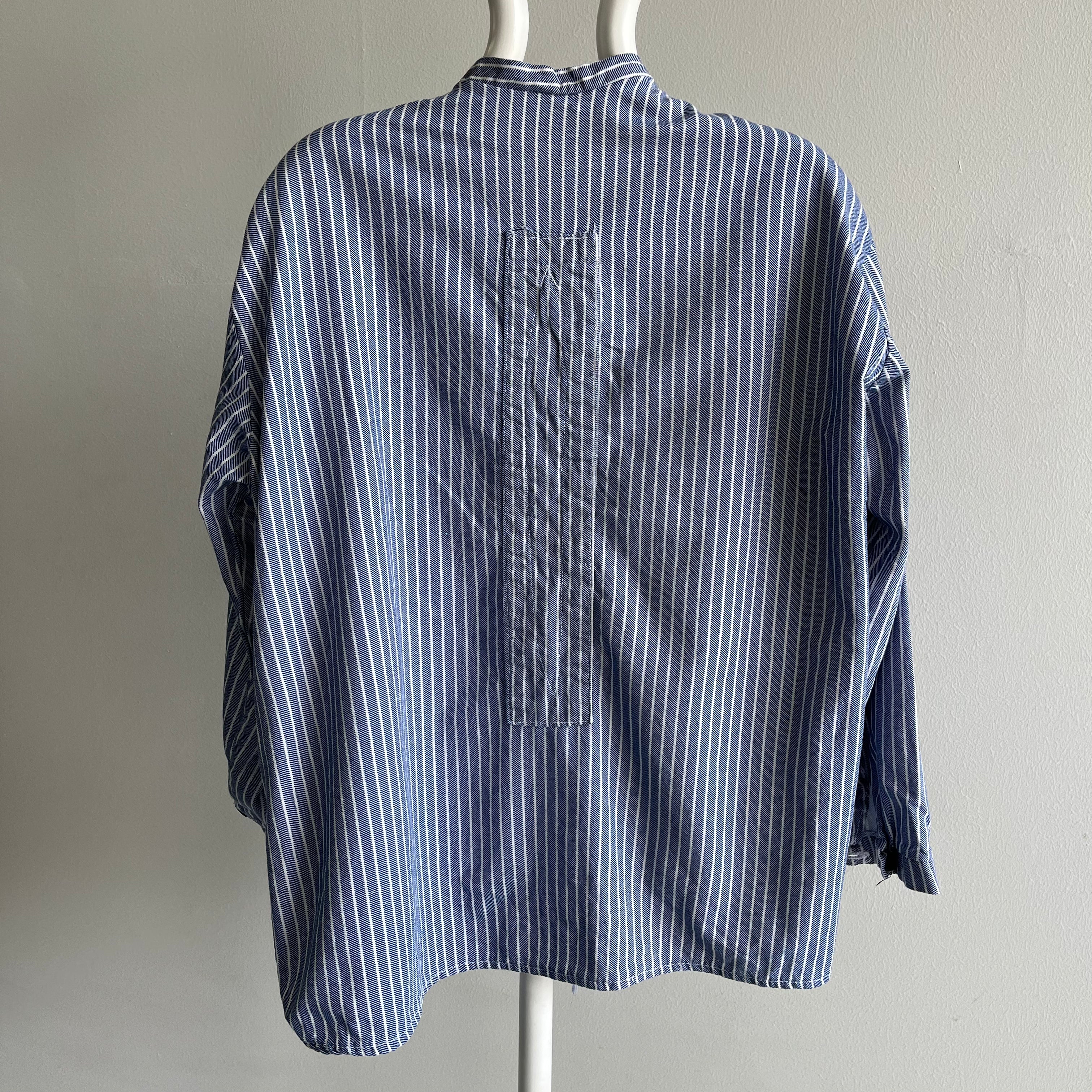 1970s French Workwear Cotton Striped Shirt with Misaligned Buttons