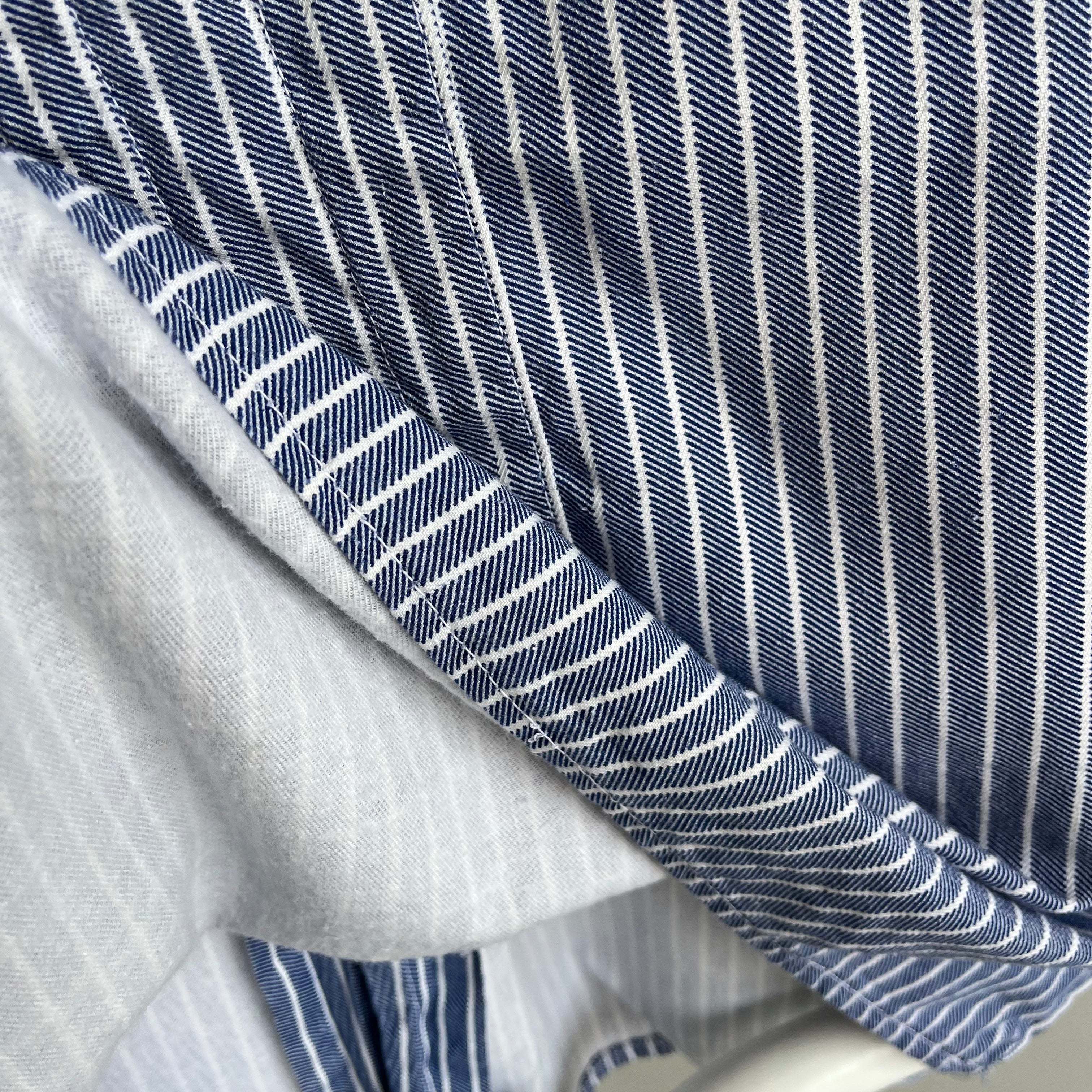 1970s French Workwear Cotton Striped Shirt with Misaligned Buttons