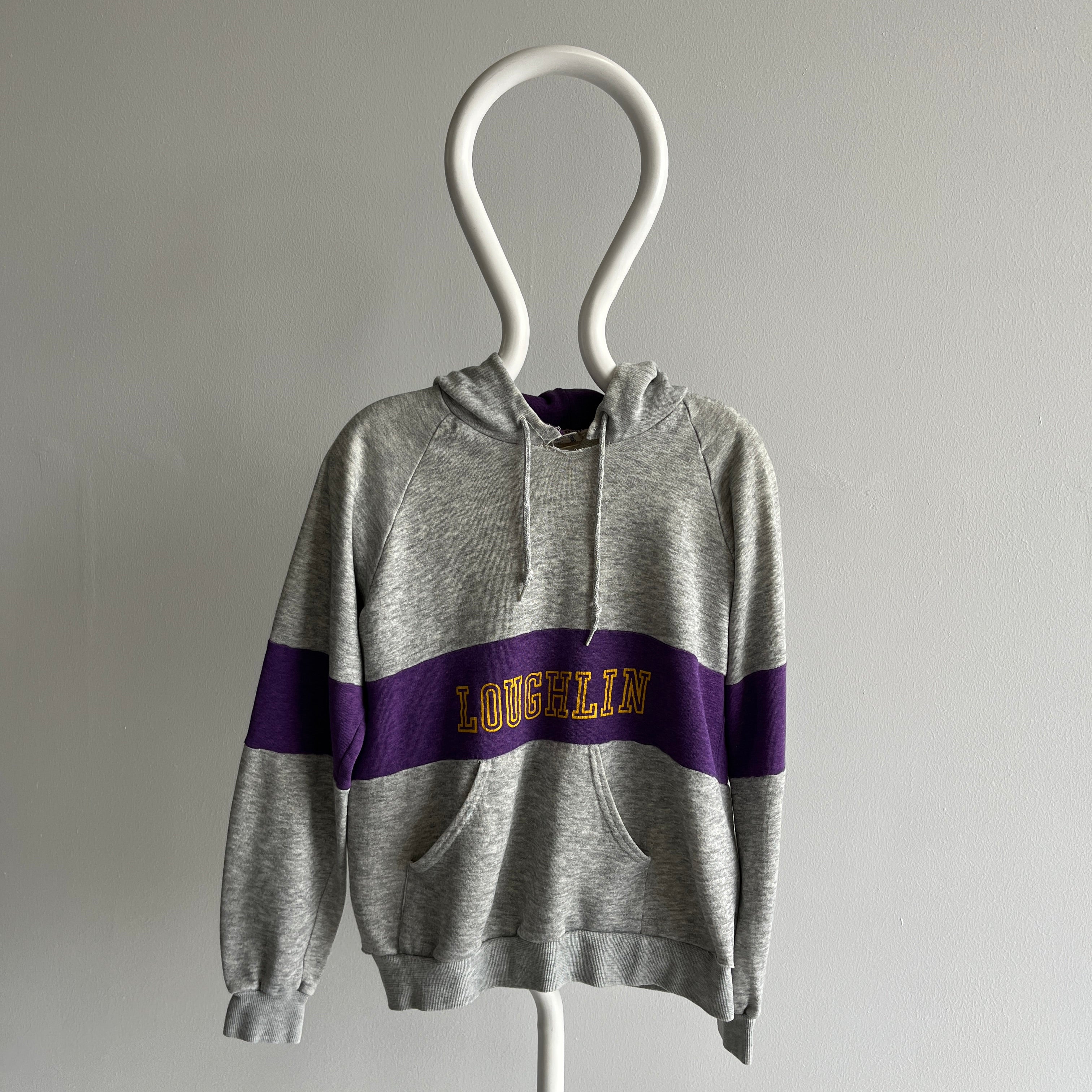 1980s Loughlin Thinned Out Bassett Walker Two Tone Hoodie with Wear