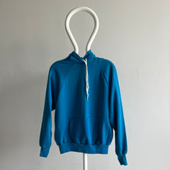1980s Barely/Never? Worn Turquoise Pullover Hoodie