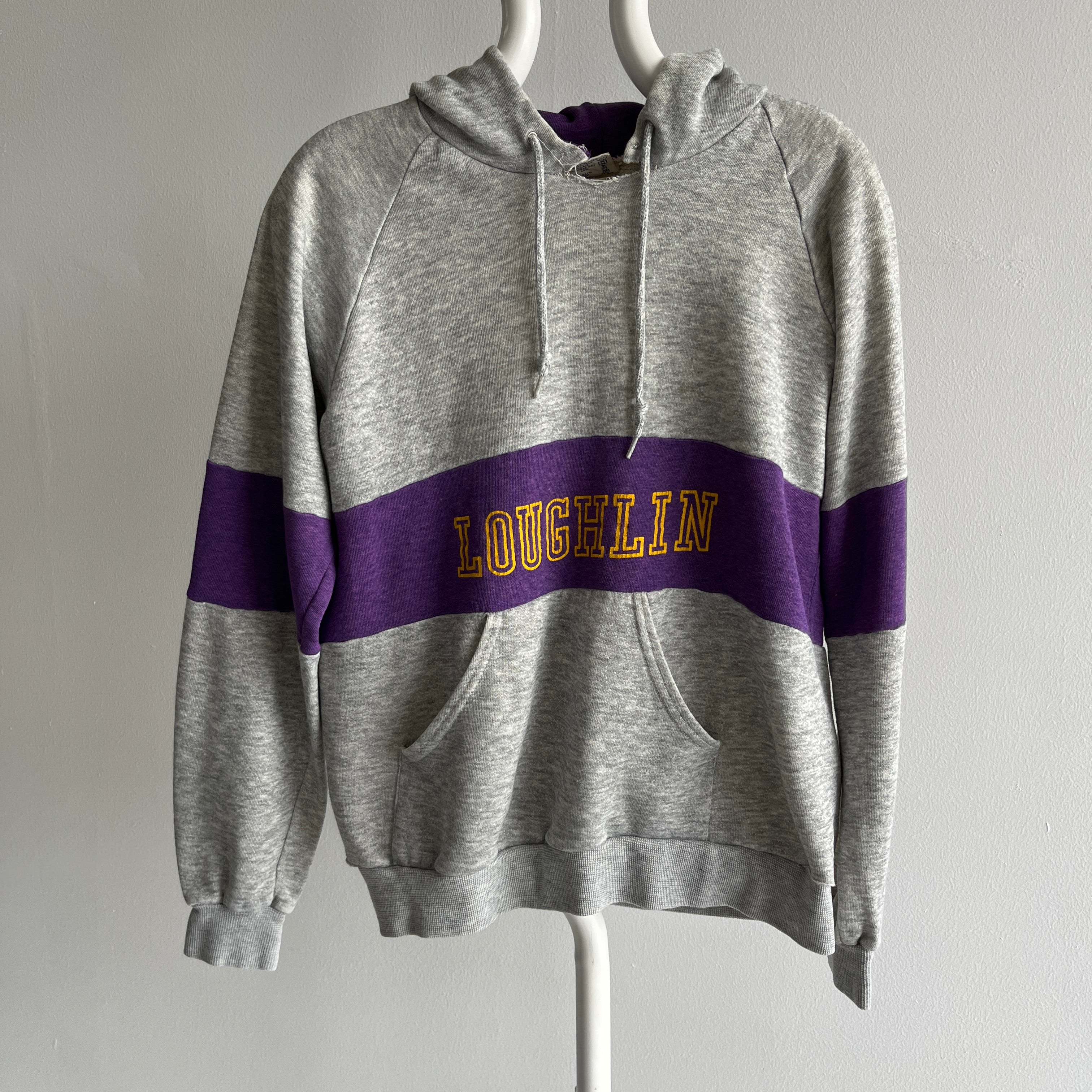 1980s Loughlin Thinned Out Bassett Walker Two Tone Hoodie with Wear