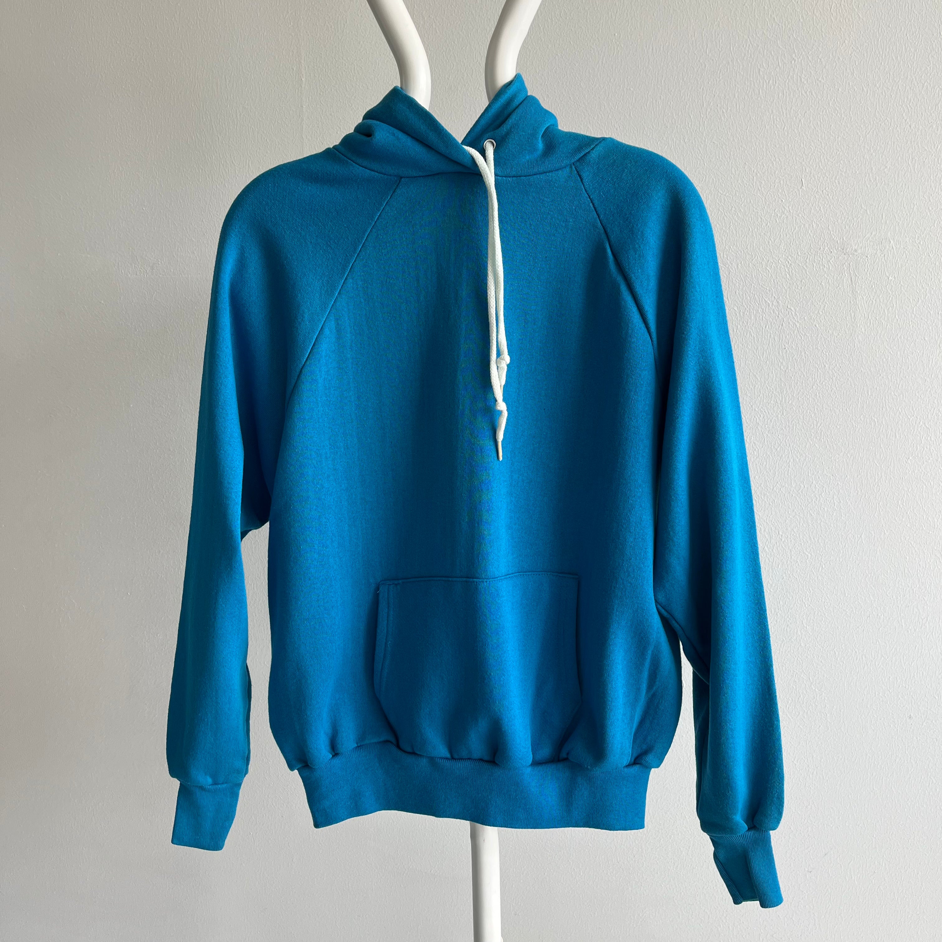 1980s Barely/Never? Worn Turquoise Pullover Hoodie