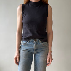 1980s Blank Black Mock Neck Muscle T Shirt