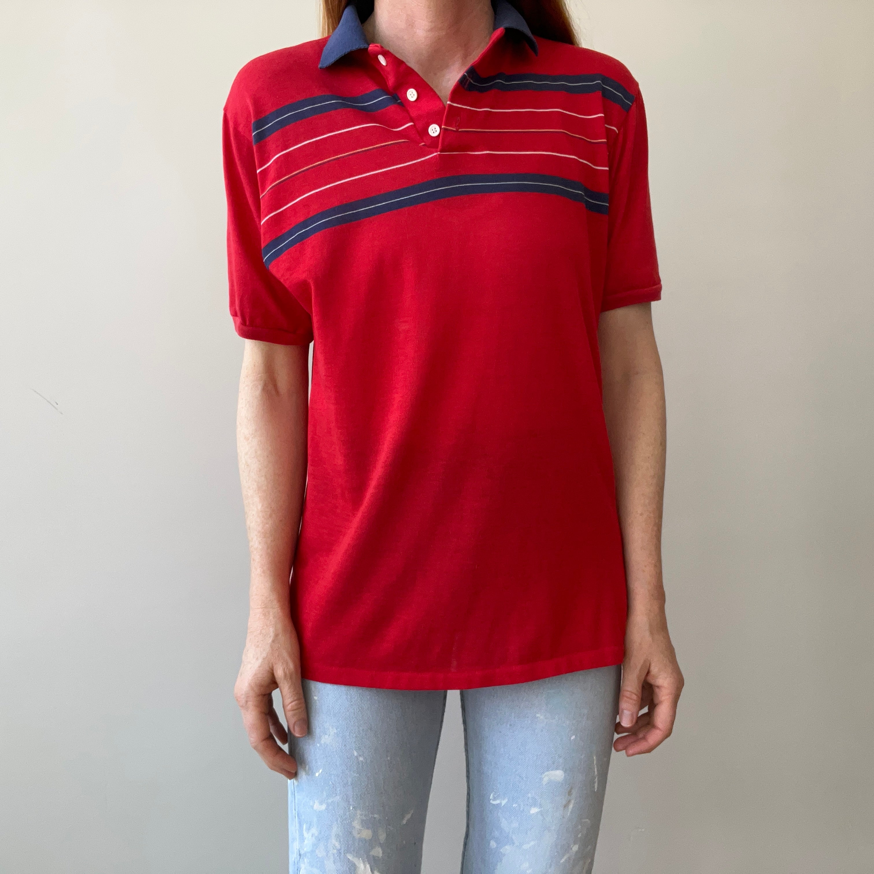 1980's Red and Navy Polo Shirt