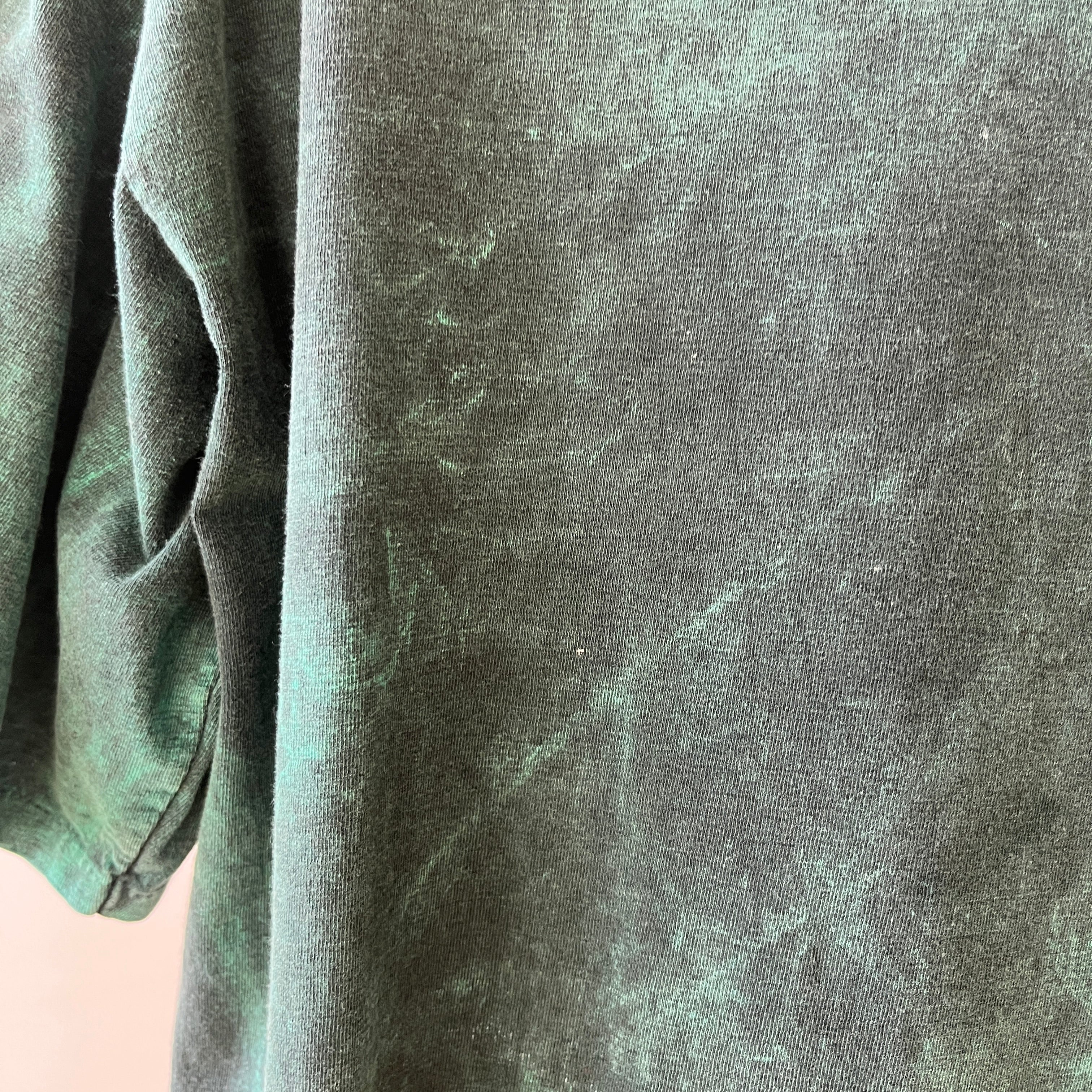 1980s/90s Green and Black Acid Wash T-Shirt - Awesome Fit