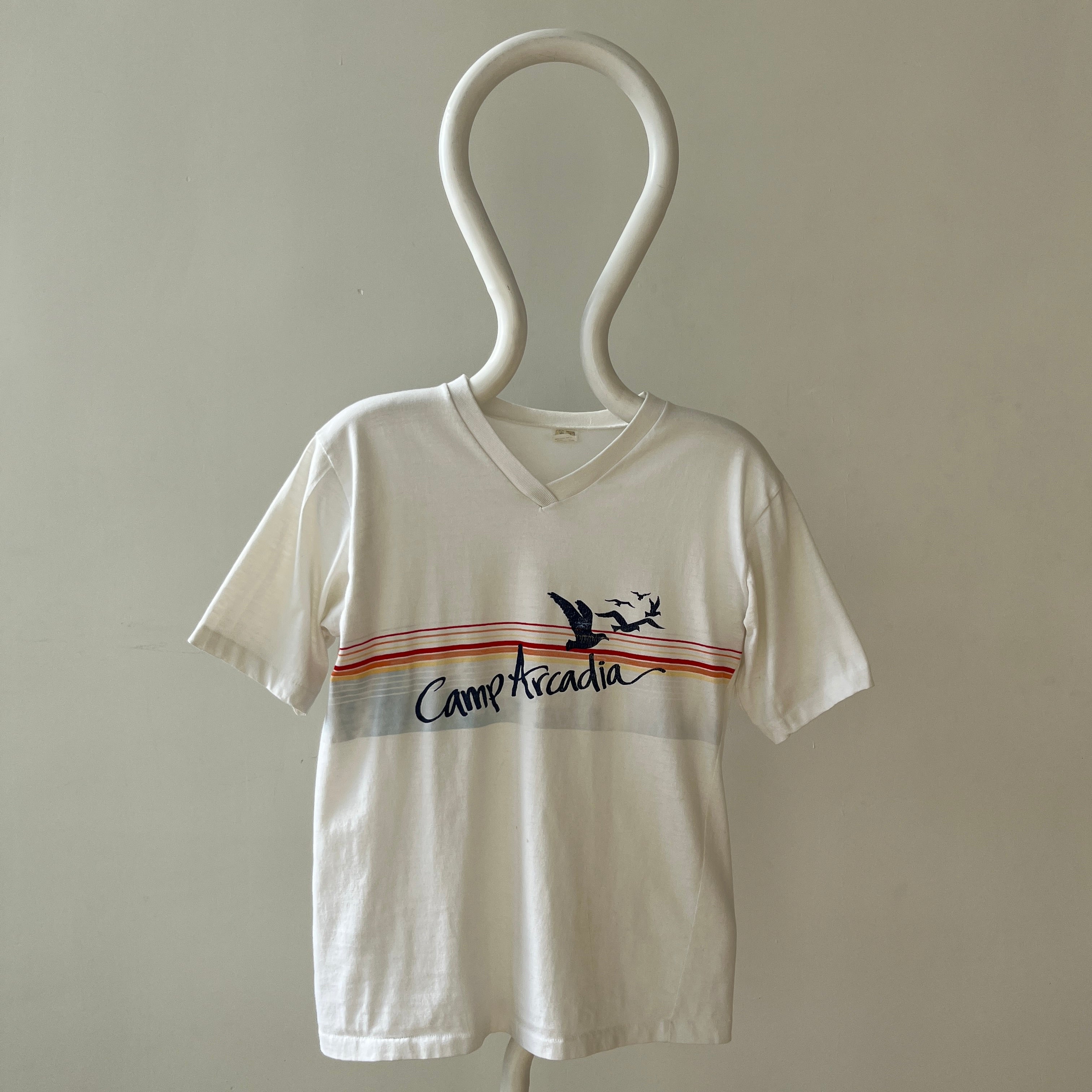 1970s Camp Arcadia V Neck T Shirt - Velva Sheen Alert!