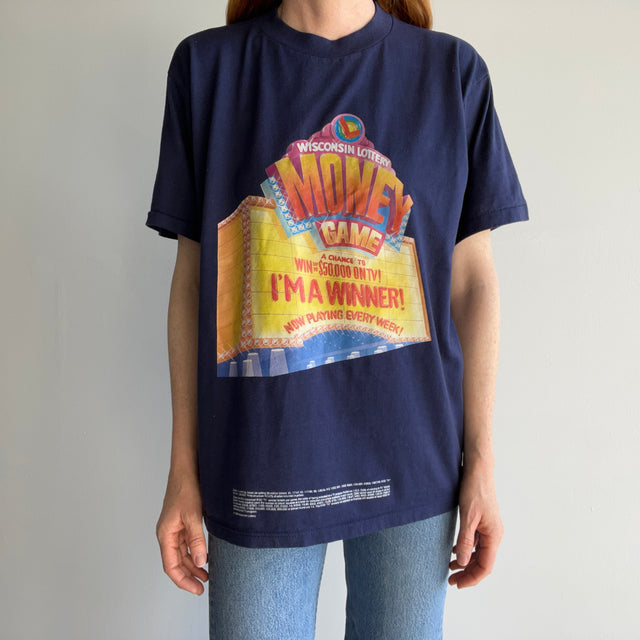 1989 Wisconsin Lottery T-Shirt with Small Print Disclaimer