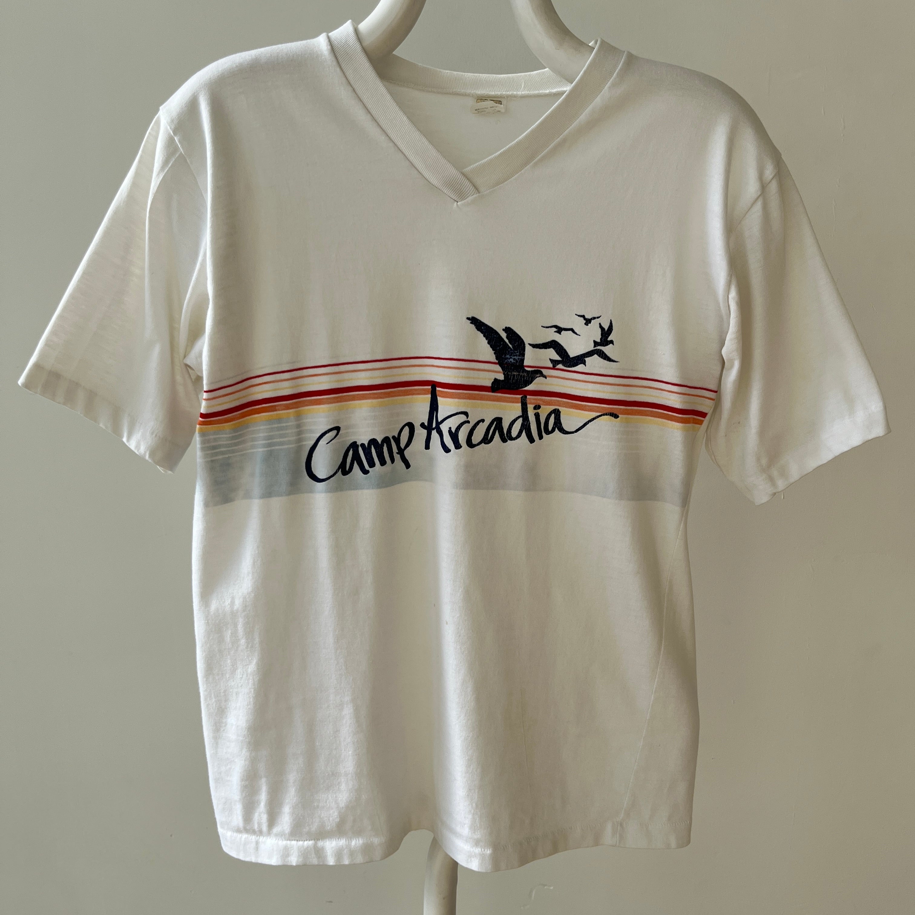 1970s Camp Arcadia V Neck T Shirt - Velva Sheen Alert!