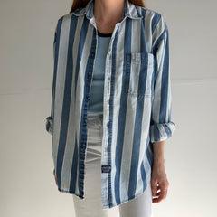 1990s Striped Denim Cotton Button Down Shirt