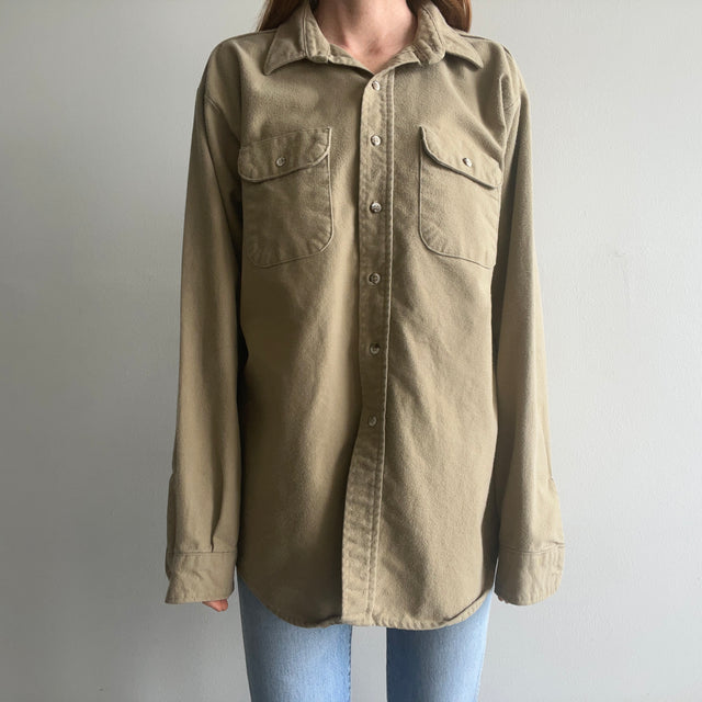 1980s Khaki Colored Cotton Flannel by Five Brothers