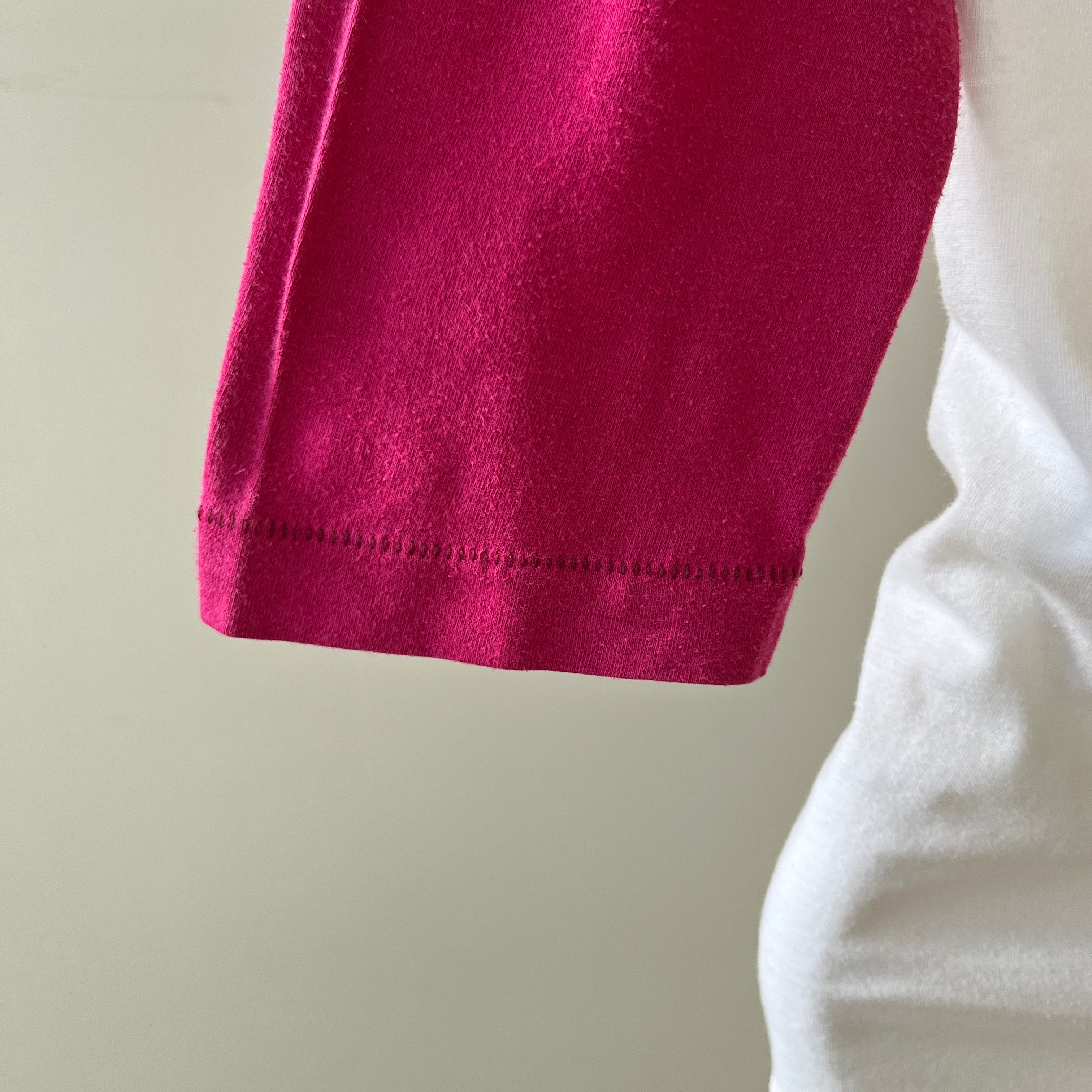 1970s Corvette Pink and White Baseball T Shirt