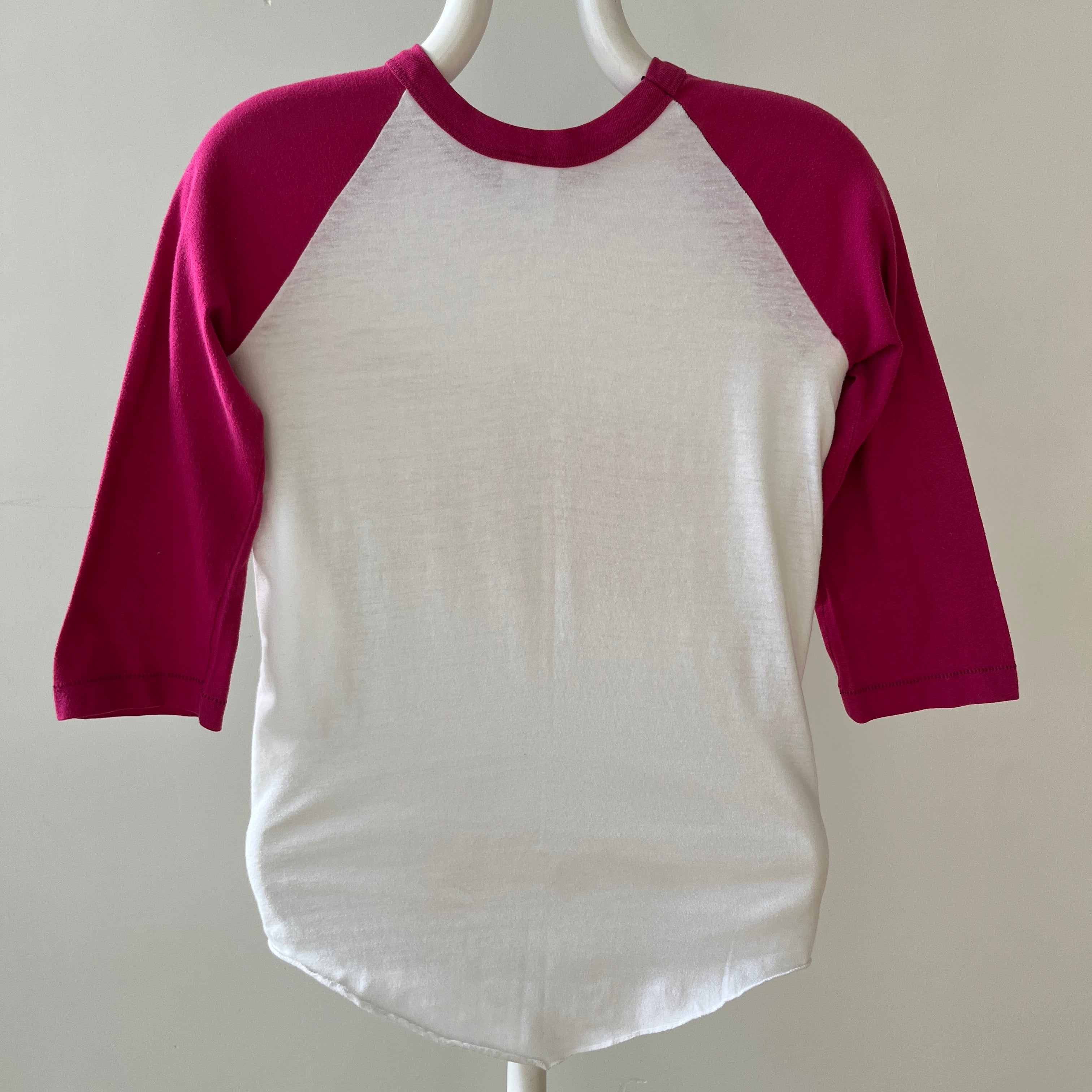 1970s Corvette Pink and White Baseball T Shirt