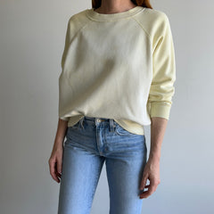 1980s Super Sun Faded and Stained Buttery Pale Yellow Sturdy Sweatshirt by Pannill