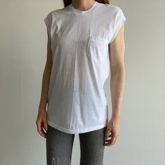 1980s Blank White Pocket Muscle T-Shirt