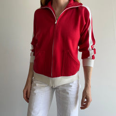 1970s Double Stripe Super Sofe Mock Neck Zip Up Sweatshirt/Track Jacket