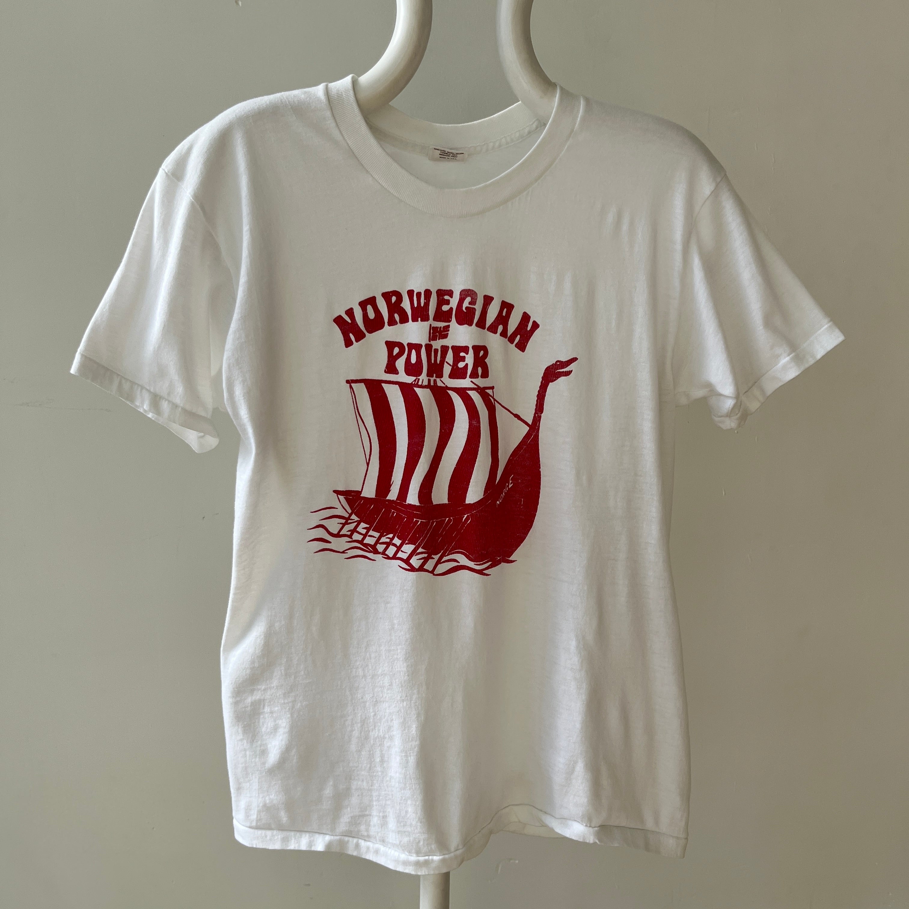 1970s Norwegian Power T Shirt - Soft and Thin - A true beauty!