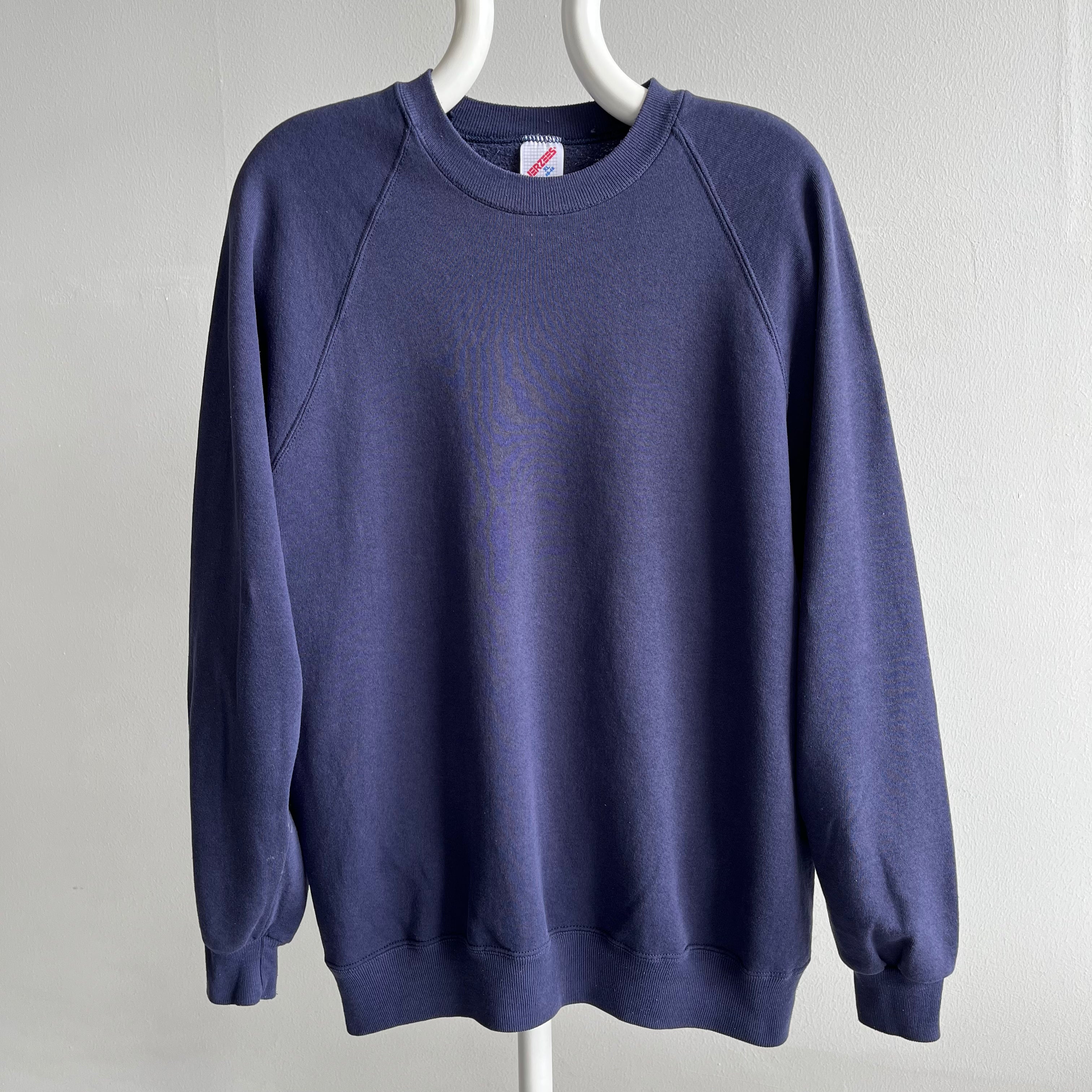 1980s Faded Blank Navy Raglan by Jerzees