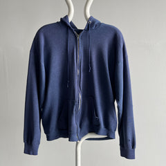 1980s Thinned Out and Worn and Faded and Tattered and Torn Navy Zip Up Hoodie