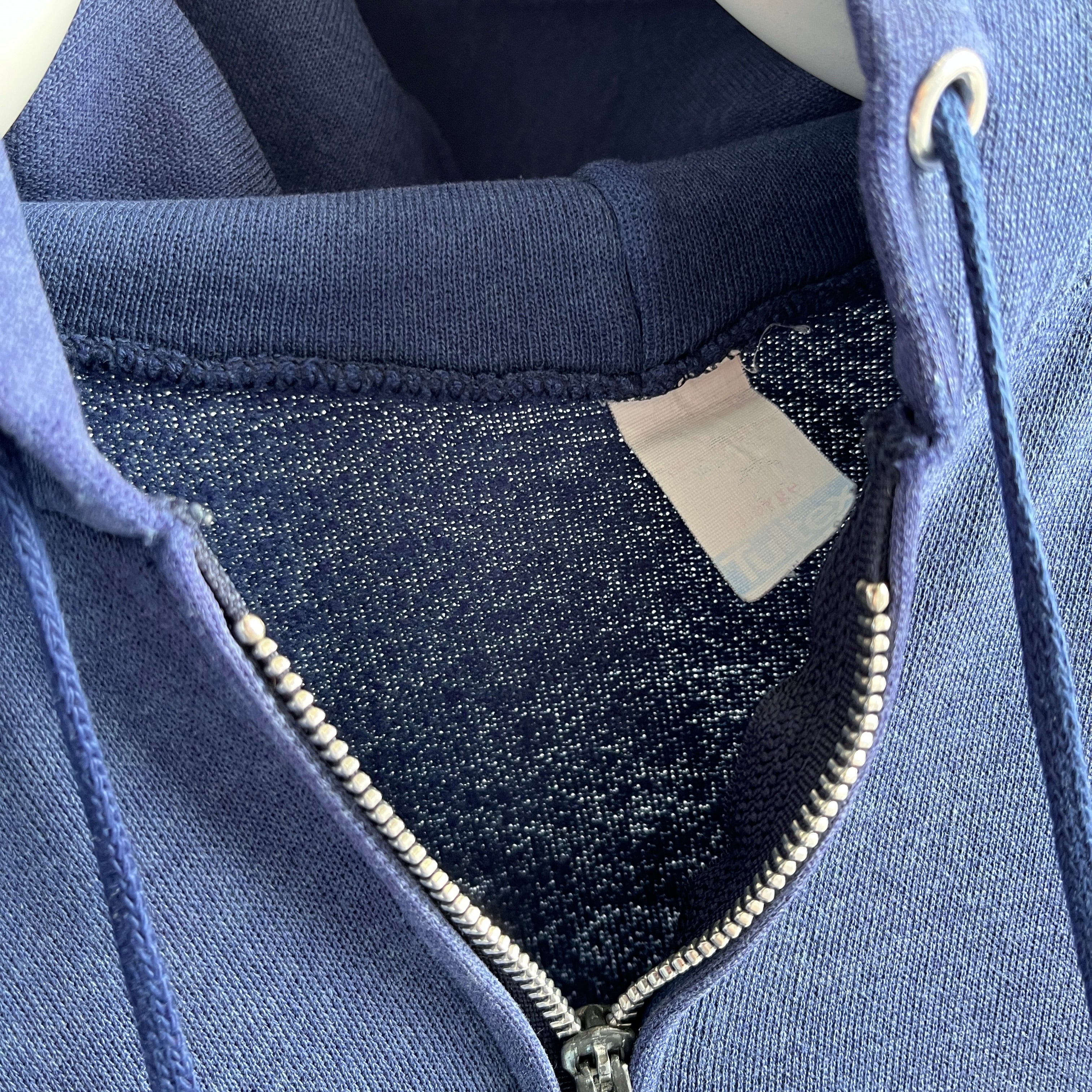 1980s Thinned Out and Worn and Faded and Tattered and Torn Navy Zip Up Hoodie