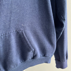 1980s Thinned Out and Worn and Faded and Tattered and Torn Navy Zip Up Hoodie