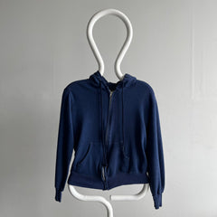 1980s Smaller Navy Zip Up Hoodie with Mending