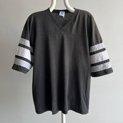 1980s Epically Faded Black to Gray Football T-Shirt