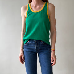 1970s/80s Green With Mustard Ribbing Tank Top - RAD