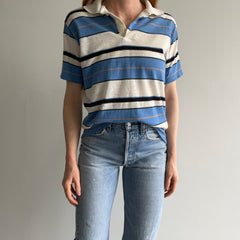 1980s Blue and White Striped Polo Shirt