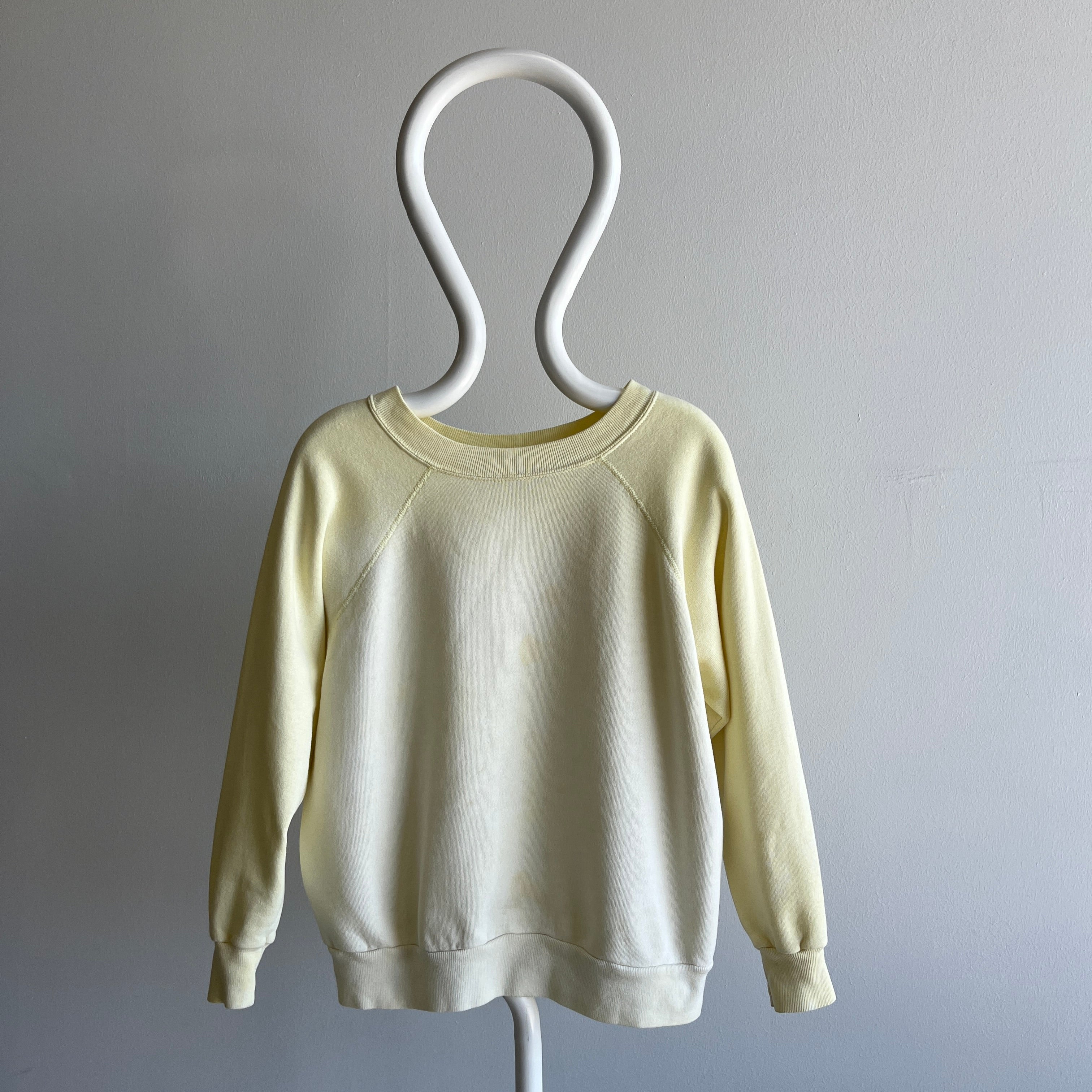 1980s Super Sun Faded and Stained Buttery Pale Yellow Sturdy Sweatshirt by Pannill