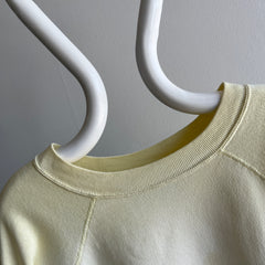 1980s Super Sun Faded and Stained Buttery Pale Yellow Sturdy Sweatshirt by Pannill