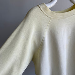 1980s Super Sun Faded and Stained Buttery Pale Yellow Sturdy Sweatshirt by Pannill