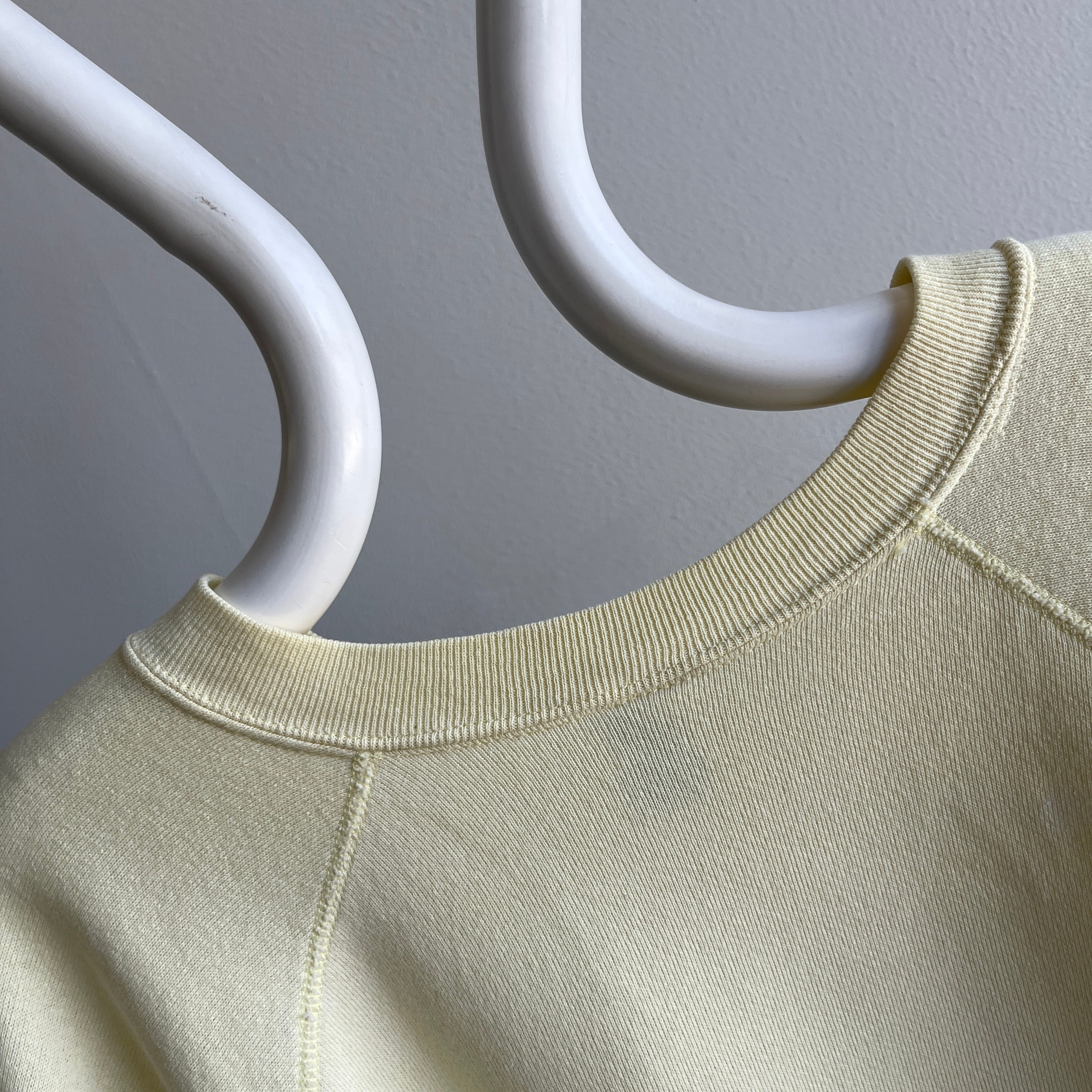 1980s Super Sun Faded and Stained Buttery Pale Yellow Sturdy Sweatshirt by Pannill