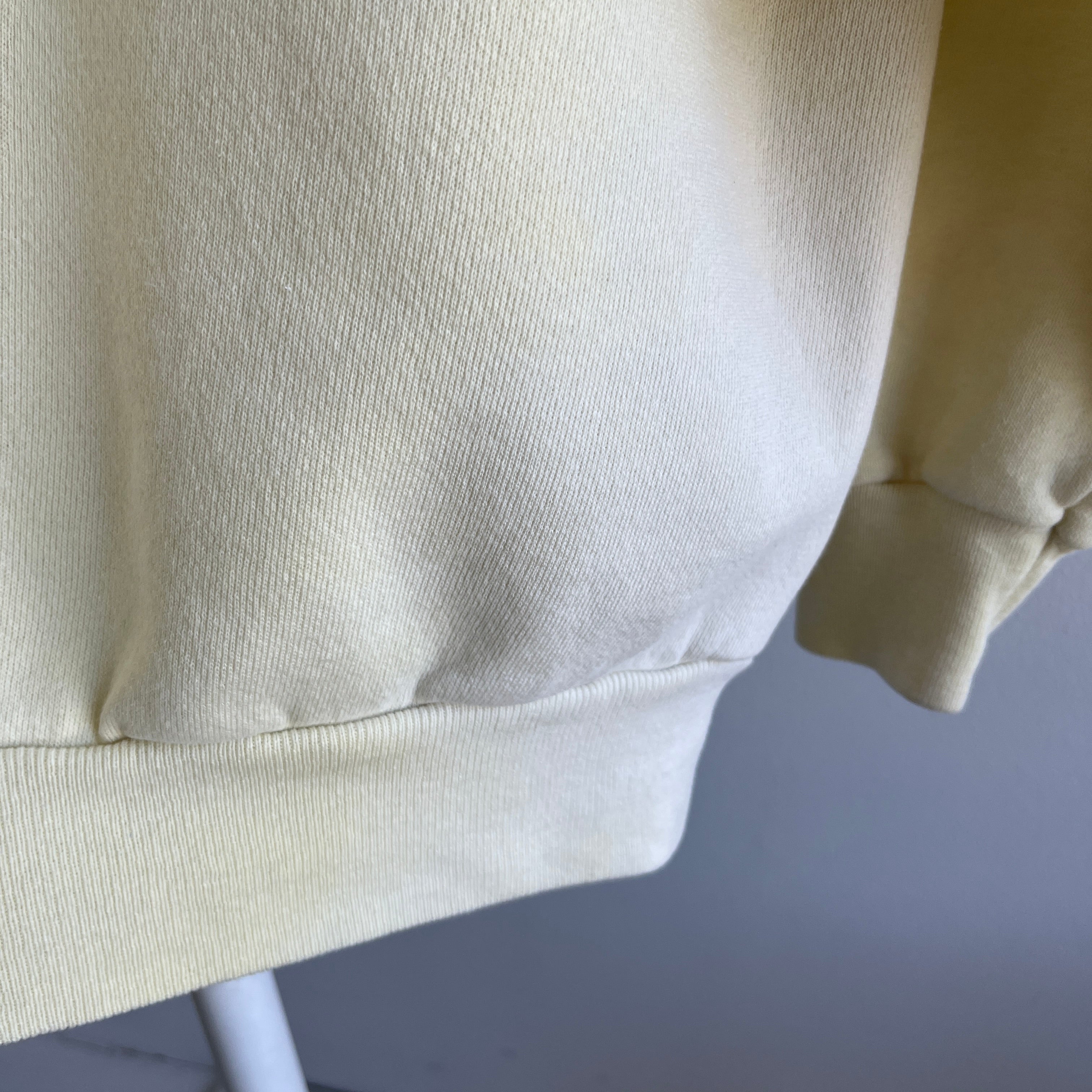 1980s Super Sun Faded and Stained Buttery Pale Yellow Sturdy Sweatshirt by Pannill