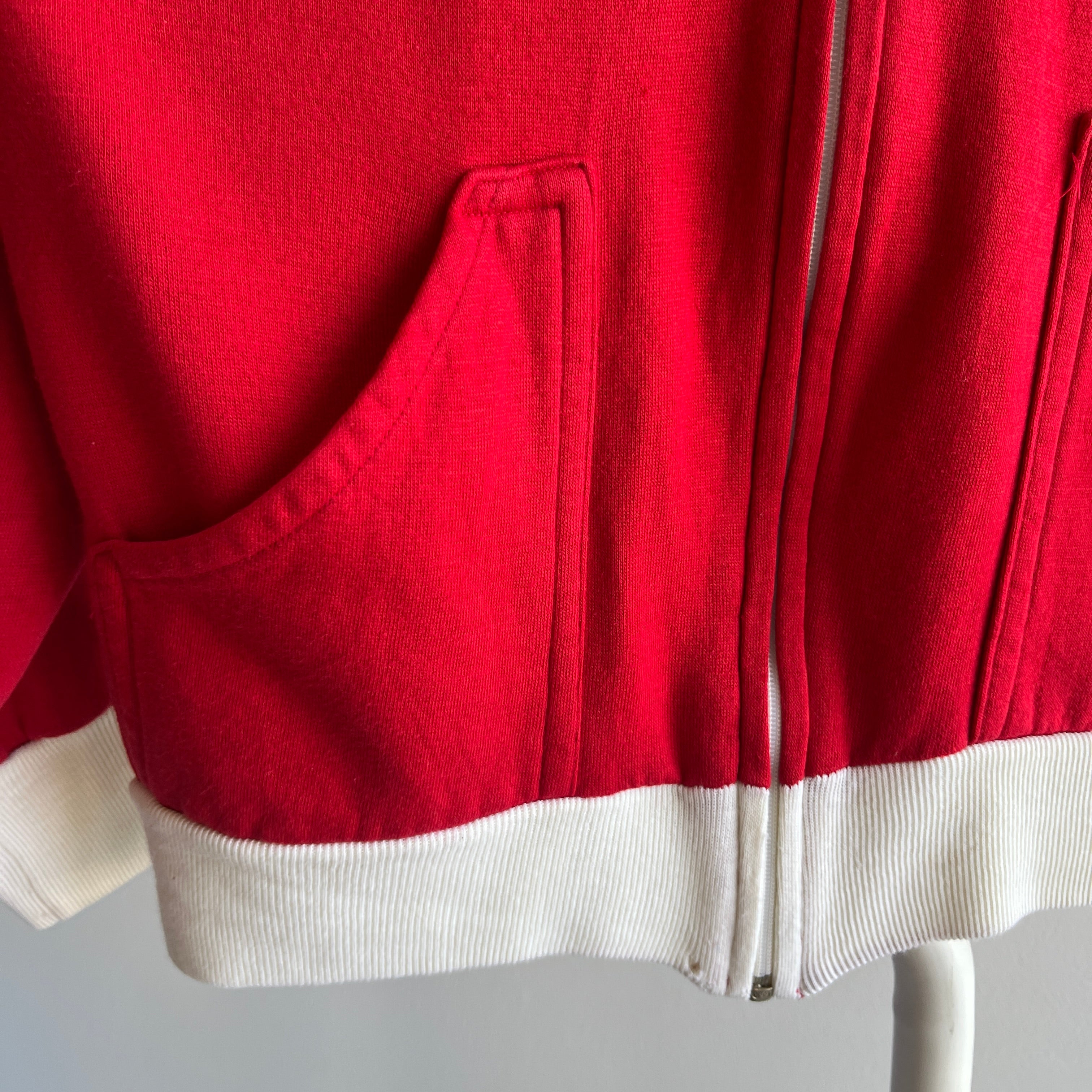 1970s Double Stripe Super Sofe Mock Neck Zip Up Sweatshirt/Track Jacket