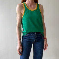 1970s/80s Green With Mustard Ribbing Tank Top - RAD