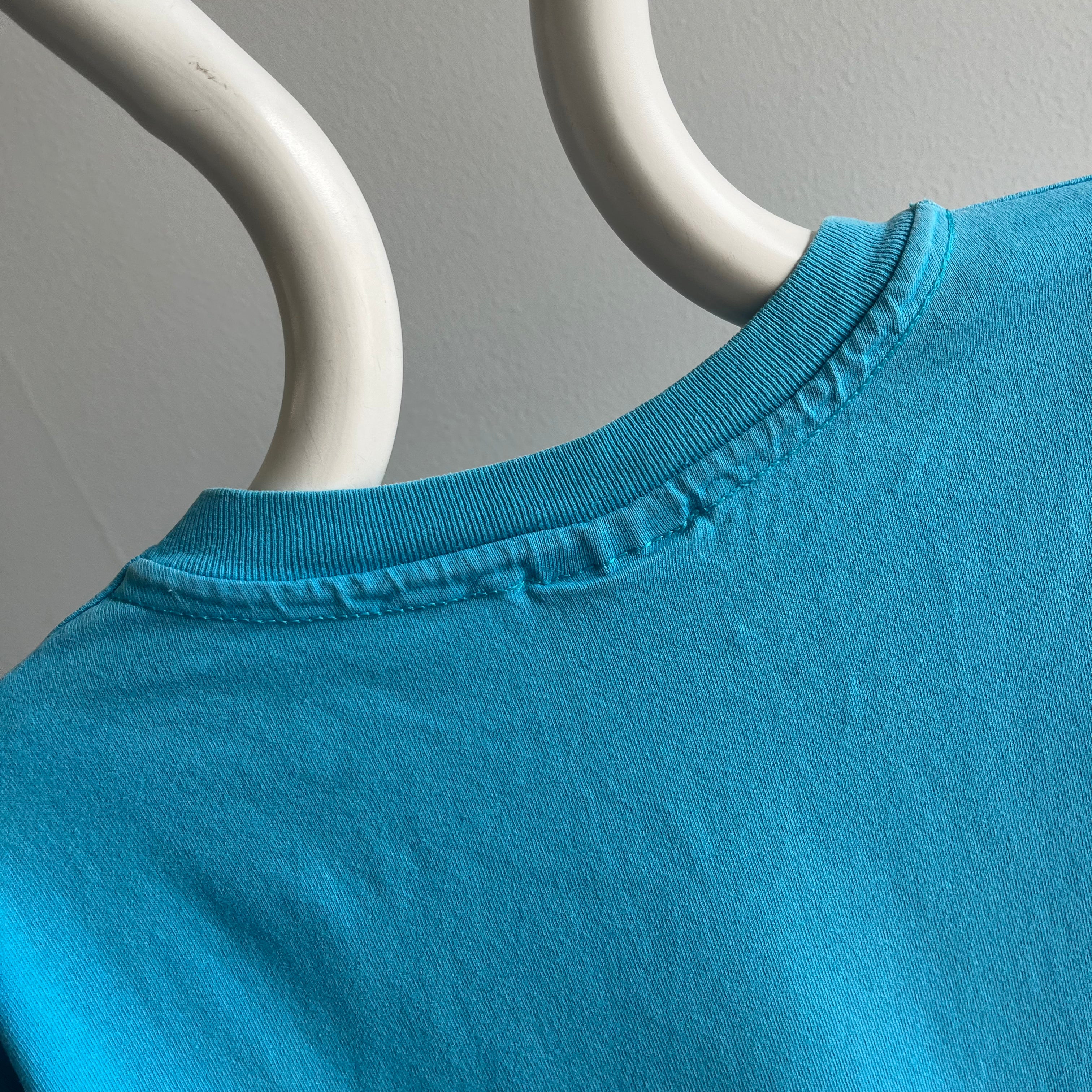 1990s HHW Blank Cotton Turquoise T-Shirt