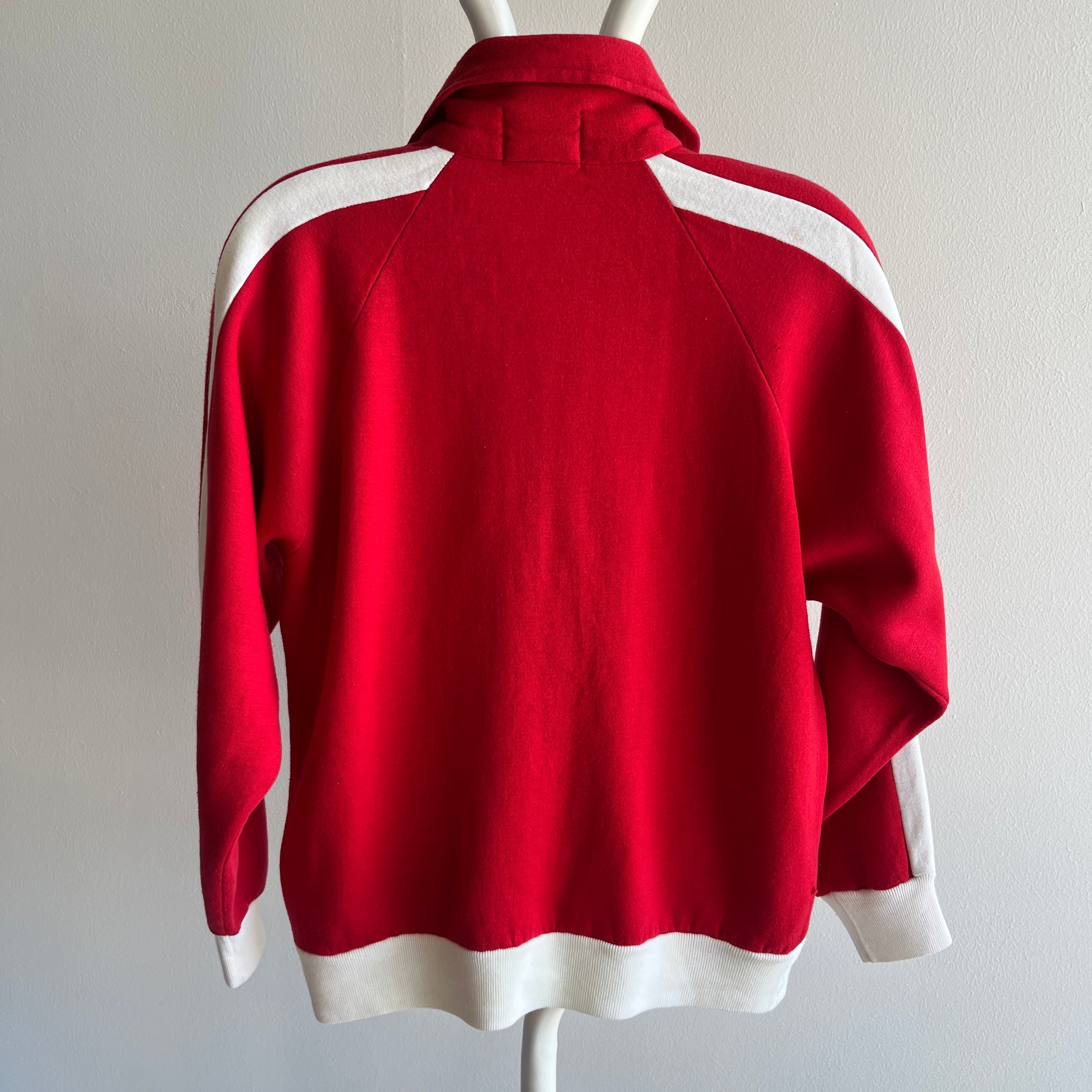 1970s Double Stripe Super Sofe Mock Neck Zip Up Sweatshirt/Track Jacket