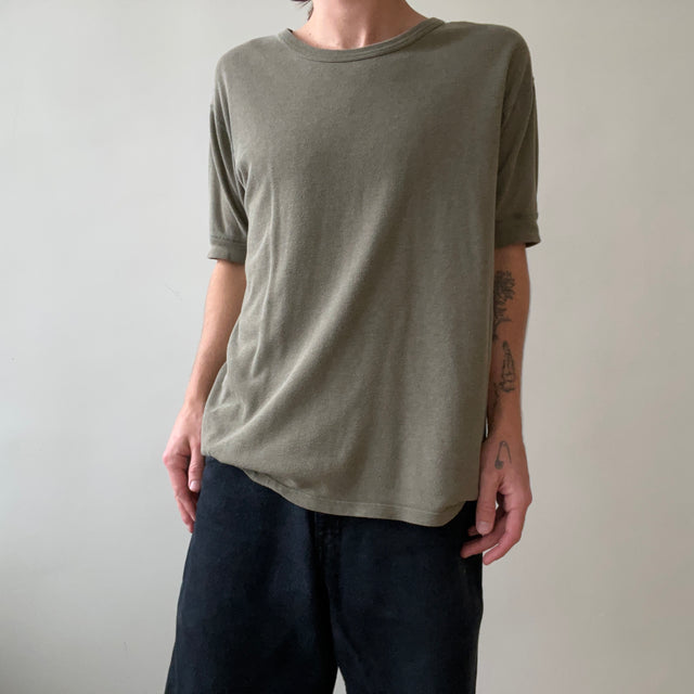 1960s Blank Olive Green Short Sleeve Thermal T Shirt