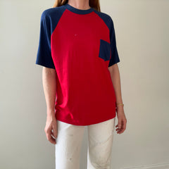 1970s Two Tone Red and Blue Pocket T Shirt