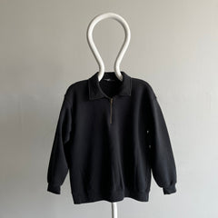 1980/90s Blank Black 1/4 Zip Polo Sweatshirt