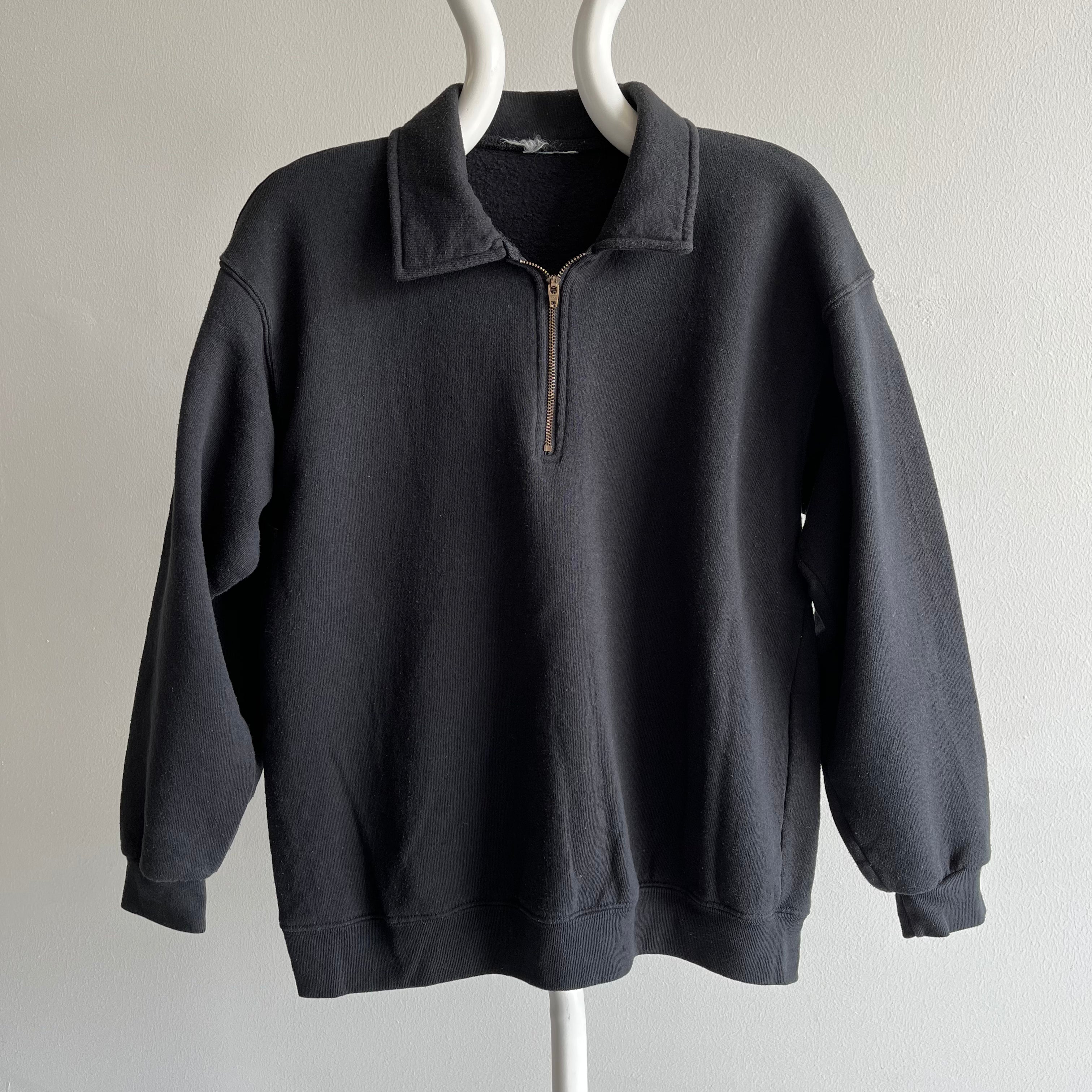 1980/90s Blank Black 1/4 Zip Polo Sweatshirt