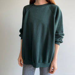 1990s Thinned Out Super Duper DUPER Slouchy Larger Sized Dark Green Sweatshirt