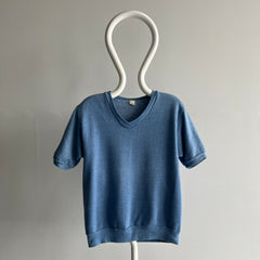 1970s Slate Blue V-Neck Warm Up - SO GOOD