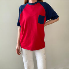 1970s Two Tone Red and Blue Pocket T Shirt