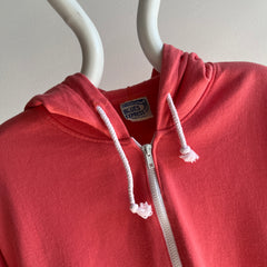 1980s Salmon Zip Up Hoodie with a White Zipper